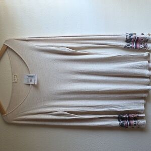 NEW- Lovely Melody Top- Cream Long Sleeve Top with Patterned Cuffs